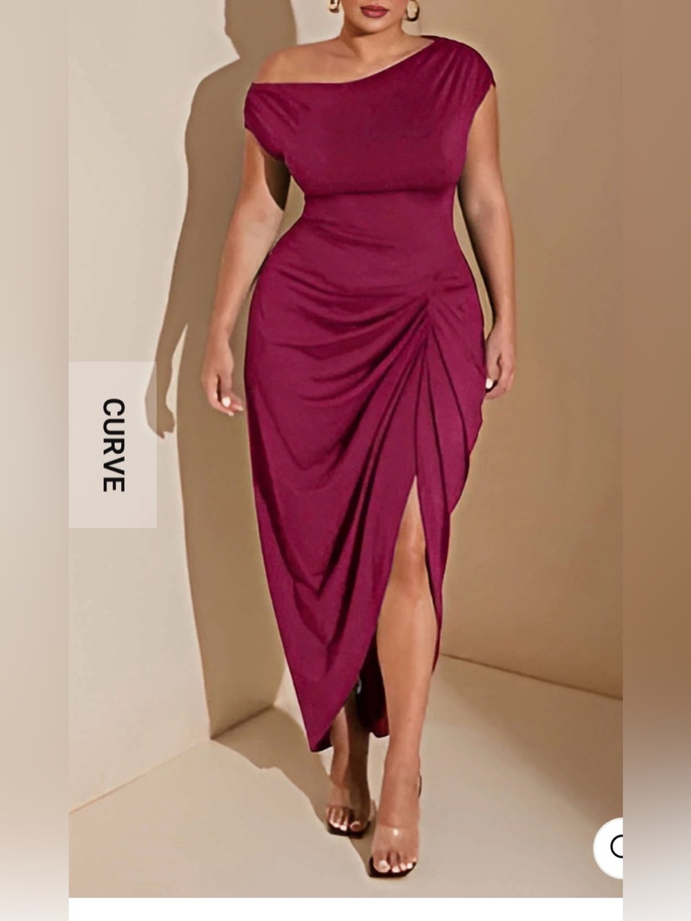 Micas Ruched Midi Dress in Burgundy